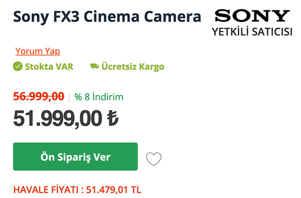 Video odaklı Sony FX3 için ilk Türkiye ön sipariş fiyatı ortaya çıktı