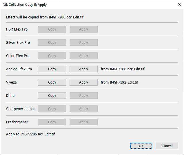 nik collection copy and apply