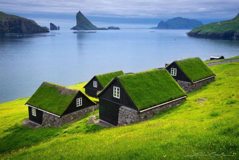Hobbit Fantasy Green Roof Cottages Faroe Islands Gintchin Fine Art 800x534 1