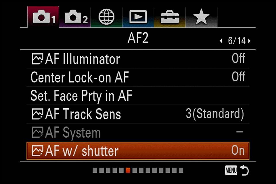 Sony AF with Shutter Menu