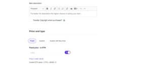 NFT item description in marketplace