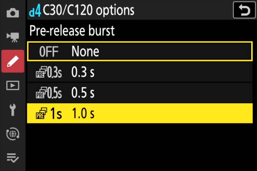 Z9 Firmware PreBurst Menu