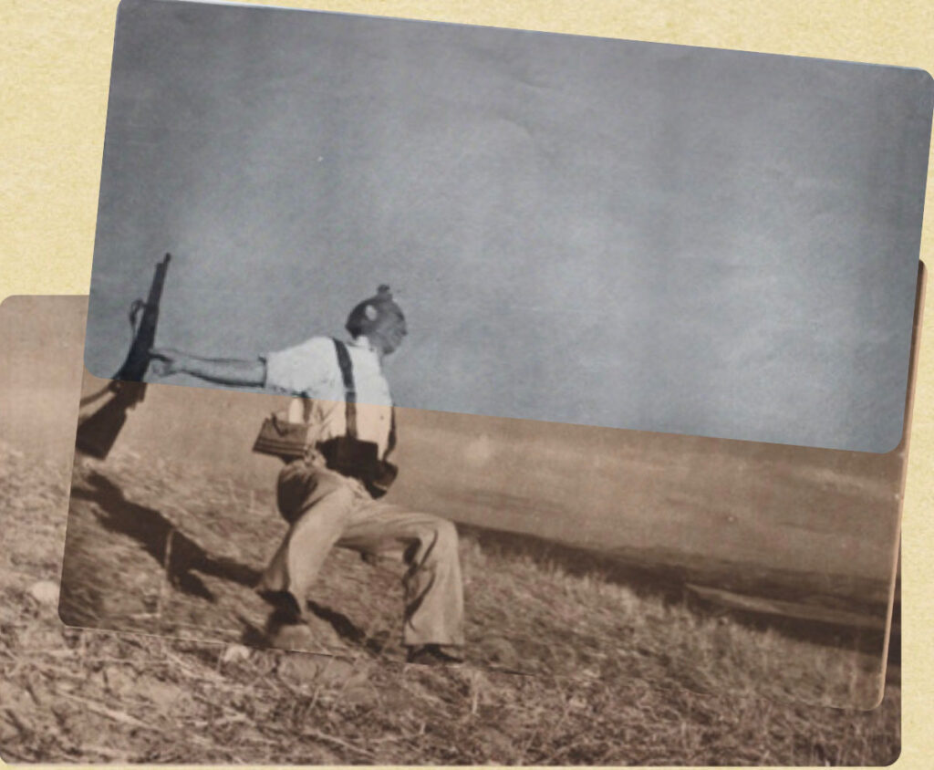 superimposed crop of the falling soldier