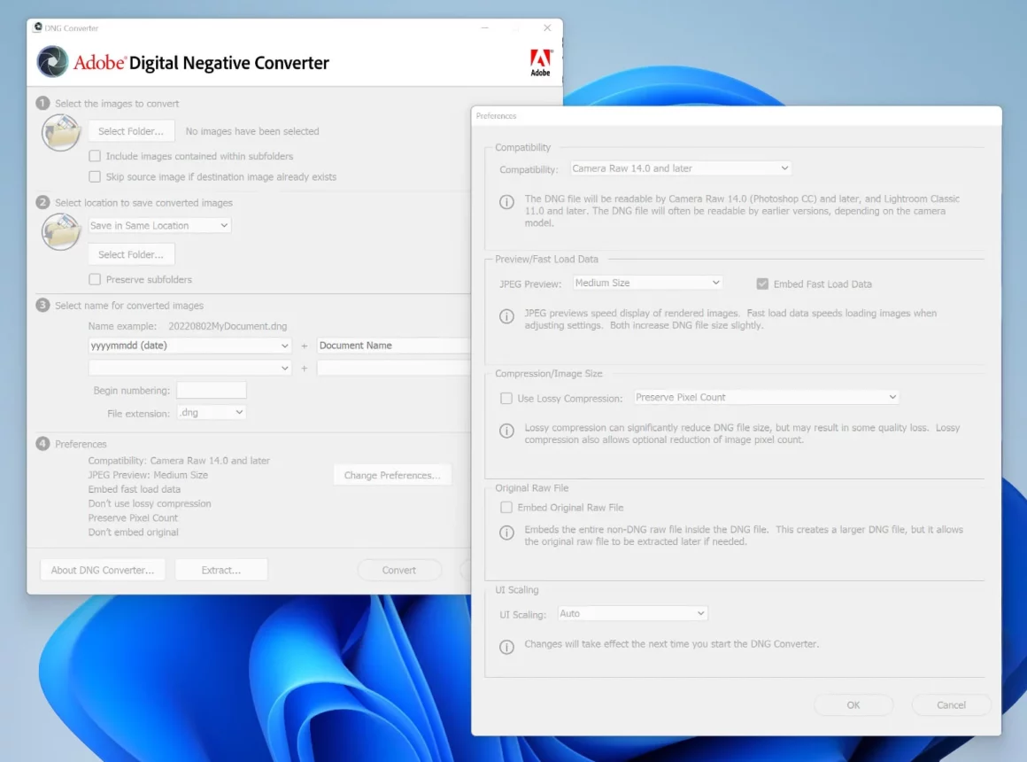 adobe dng converter screenshot