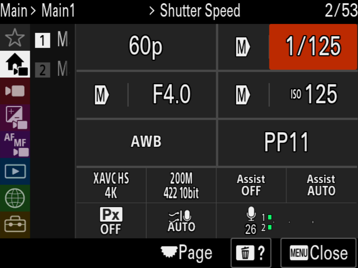 Sony FX30 Main Settings disp