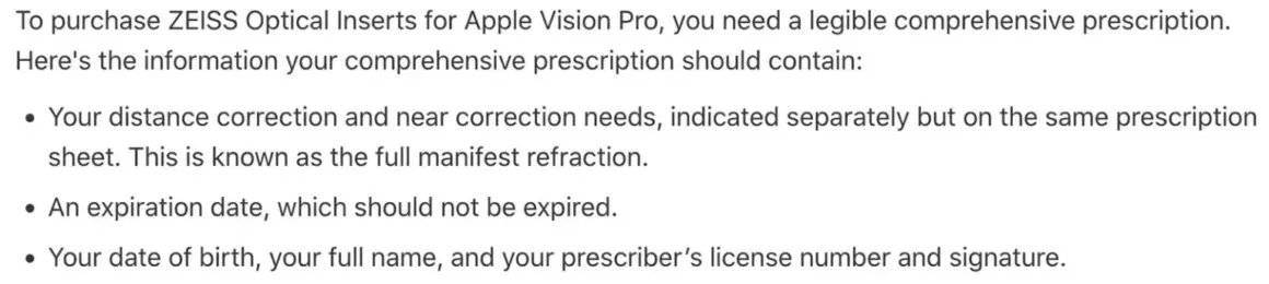 apple vision pro prescription requirements