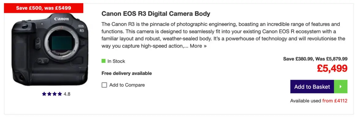 Canon R3 ve R5 Kalıcı Fiyat İndirimleri Alıyor 4 wex photo r3 listing