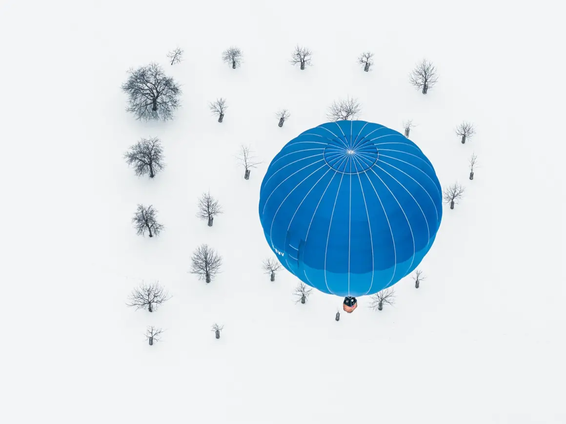 Annual Top 10 Photo Hot Air Balloon floating over trees in winter by Jonas Hoffmann