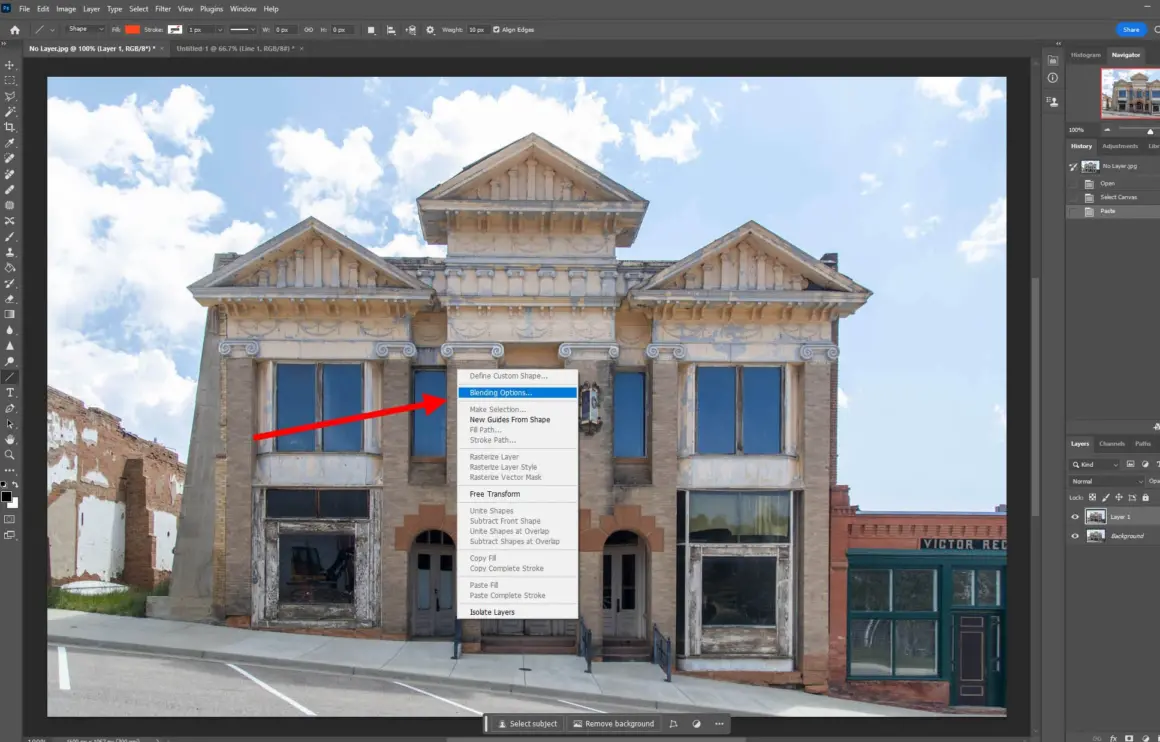 right click photoshop blending options