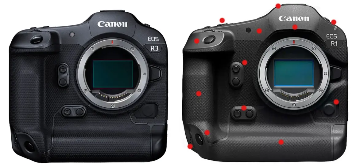 canon eos r3 versus r1 side by side marked