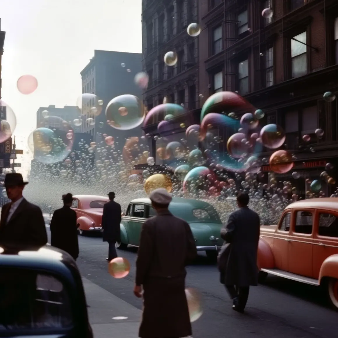 Phillip Toldeano : Başka Bir Amerika 14 edward1910 empty New York filled with huge iridescent bubbles 1 82083e03 02e1 4551 9c8f 6335275f642b topaz enhance 4x faceai