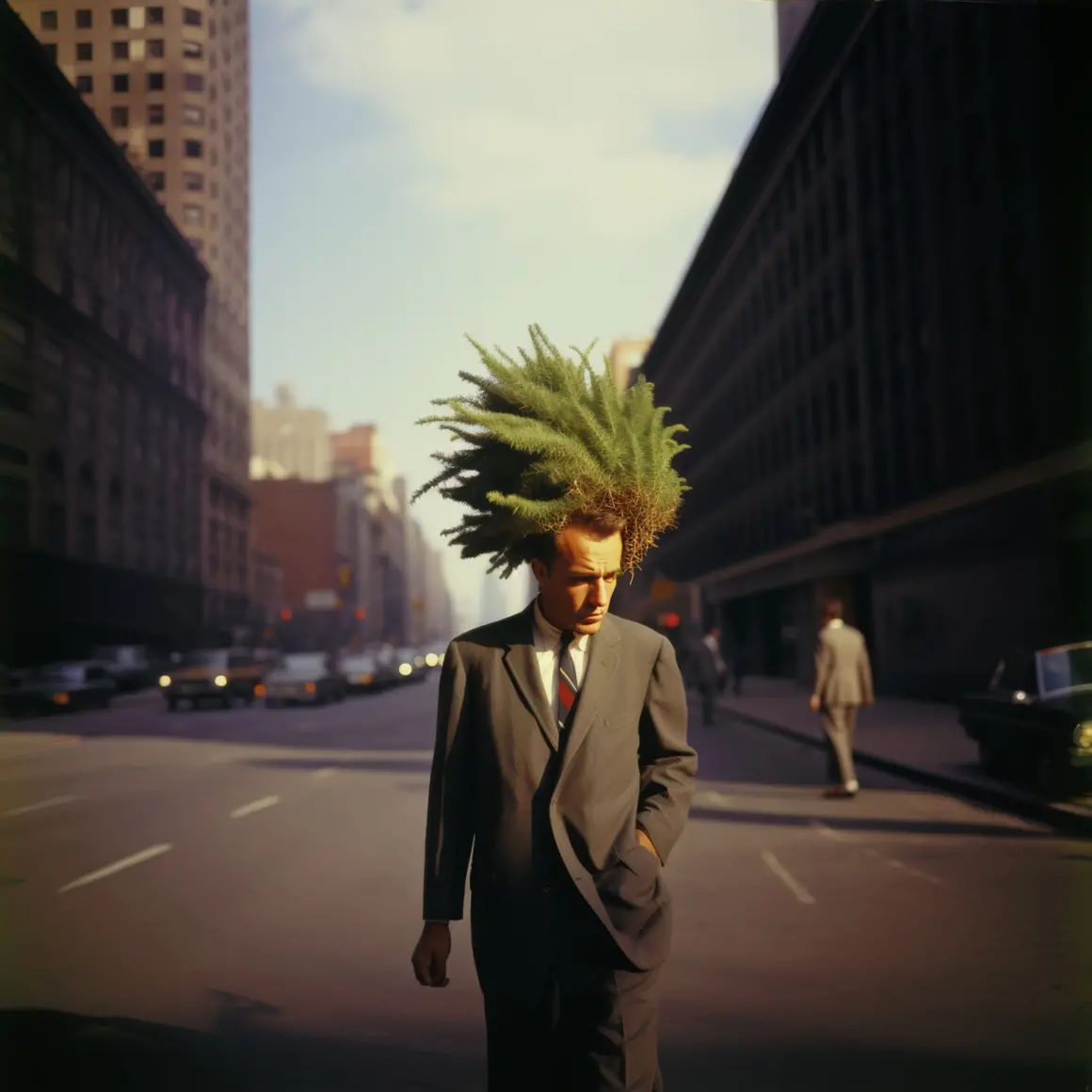 Phillip Toldeano : Başka Bir Amerika 10 edward1910 man with head made of ferns walking through street c b1f59346 42dc 4b0a 8104 8589b085f769 topaz enhance 4x faceai