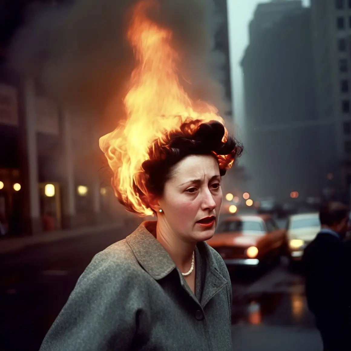 Phillip Toldeano : Başka Bir Amerika 7 edward1910 woman head on fire in 1950s New York City hd street d62815bd 5675 4c7f 8031 e14b62f521f2 topaz enhance 3.4x faceai