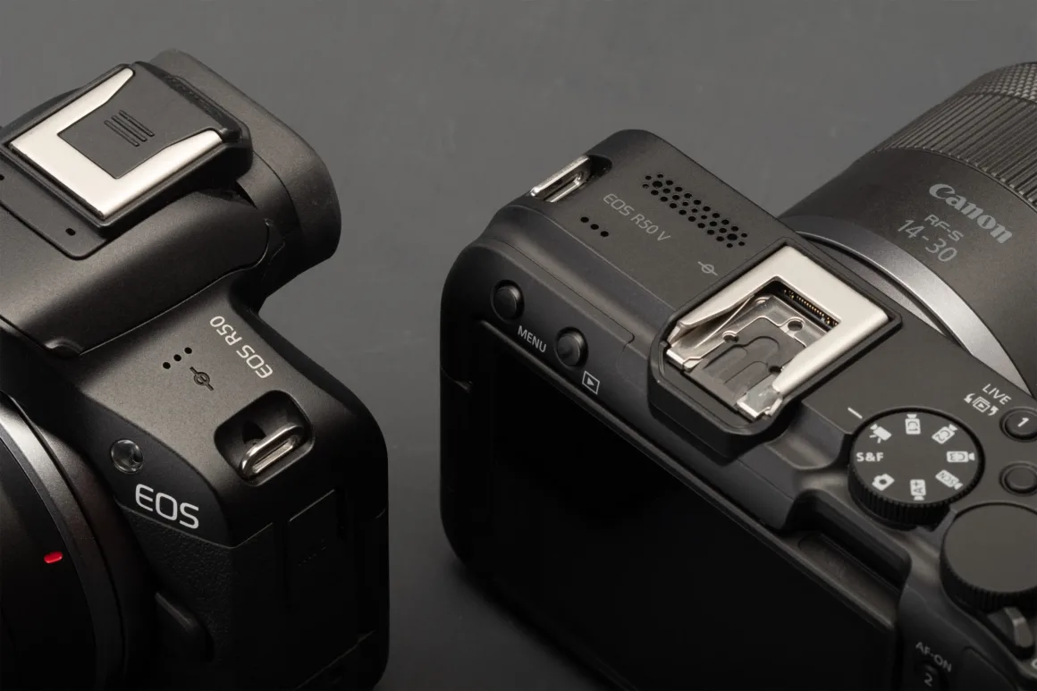Canon EOS R50 V vs EOS R50 12 EOS R50 and R50 V facing different directions