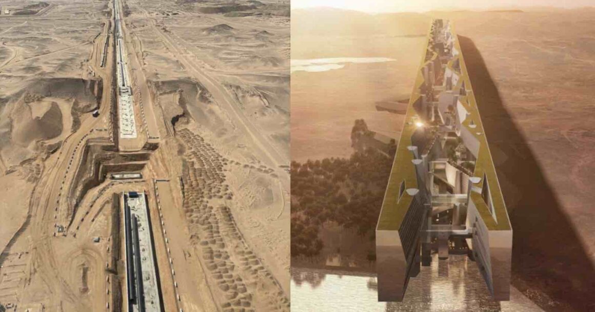 Fütüristik Suudi Şehri 'The Line'ın İlerleyişi 1 aerial photos the line saudi arabia city linear desert construction