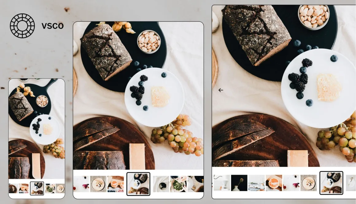 VSCO galleries displayed across multiple screens.