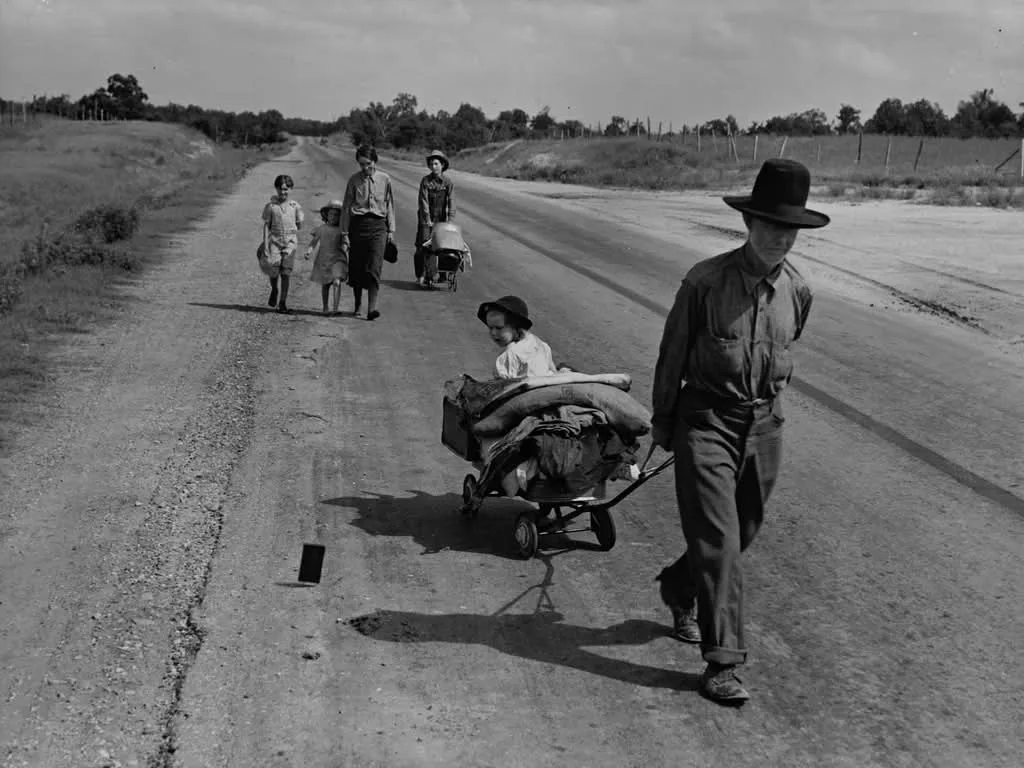 A family from Pittsburg County Oklahoma leave their home in search of a better life due to a serious long term drought in the region June 1938