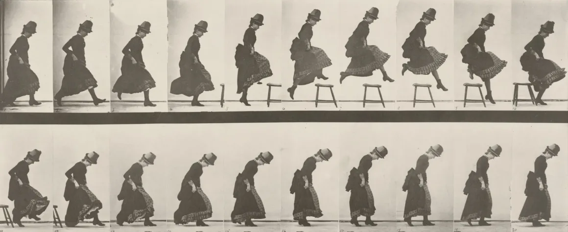 Eadweard Muybridge: Zamanı Parçalayan Adam 4 Eadweard J. Muybridge. Woman Jumping Running Straight High Jump Plate 156 from Animal Locomotion 1887. 1884 86