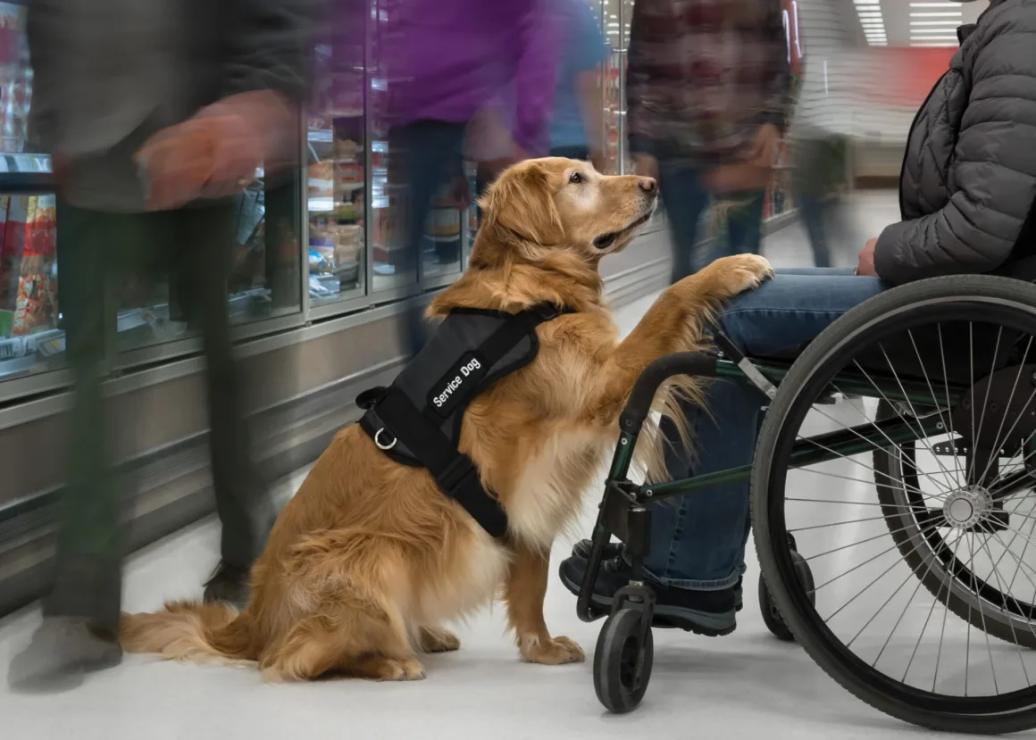2026 Uluslararası Evcil Hayvan Fotoğrafçılığı Ödülleri'nin En İyi 10 Finalist Fotoğrafı 8 Servis köpeği yeleği giyen bir Golden Retriever, markette tekerlekli sandalyedeki bir kişinin dizlerine ön patilerini koyuyor. Arka planda alışveriş yapan insanlar hareket bulanıklığıyla görülüyor.