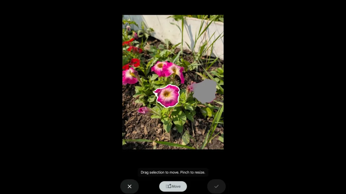 Google Pixel 11 Pro XL İncelemesi: Küçük Ama Anlamlı Bir Adım 34 Bir bahçe yatağında, diğer çiçekler ve toprak arasında bulunan pembe bir petunya çiçeği beyaz bir çizgiyle vurgulanmış.