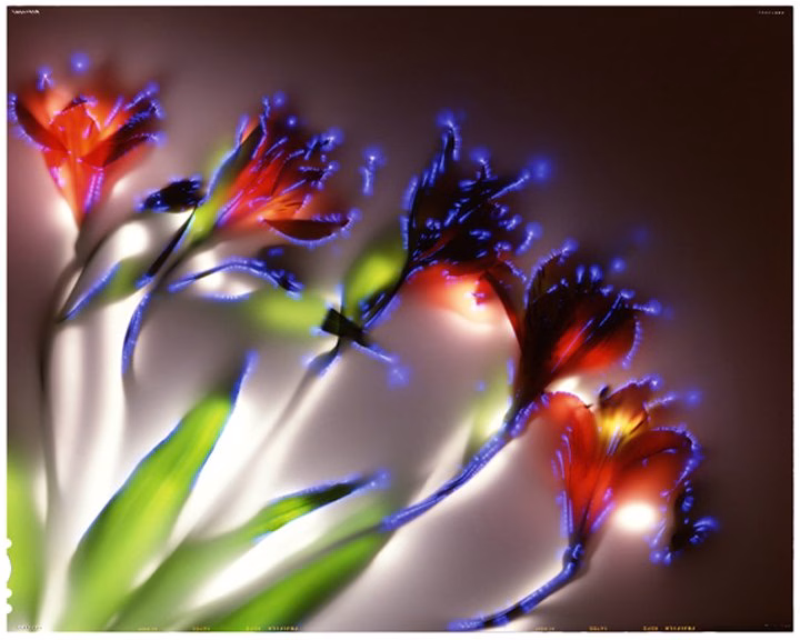 Robert Buelteman’ın elektriksel ışımayla çevrelenmiş Alstroemeria fotogramı