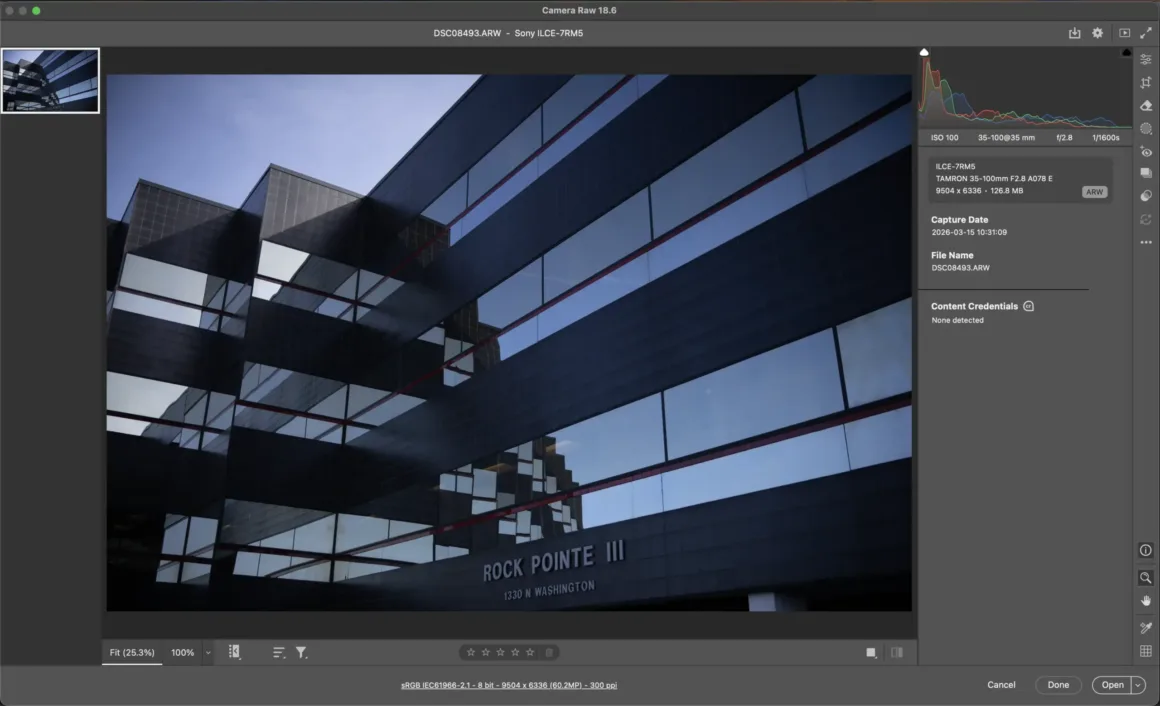 GN Adobe Camera Raw 18.6 Info Panel