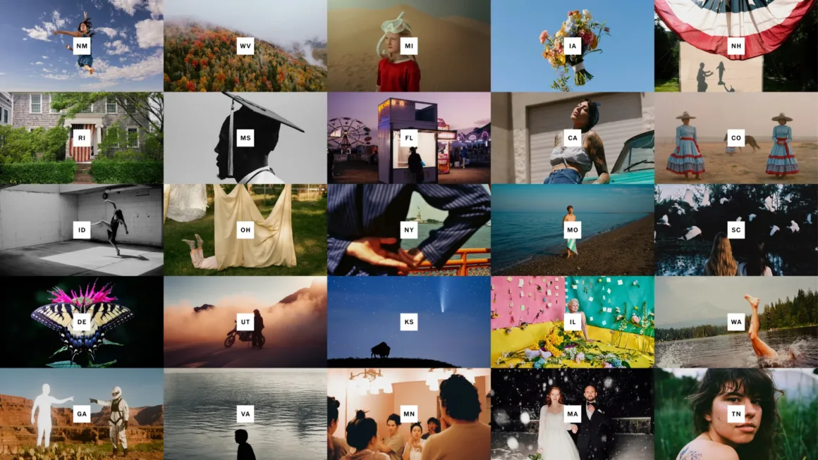 VSCO The Fifty projesi kapsamında açıklanan ilk 25 eyalet ve seçilen fotoğrafçıların çalışmalarını gösteren grafik.