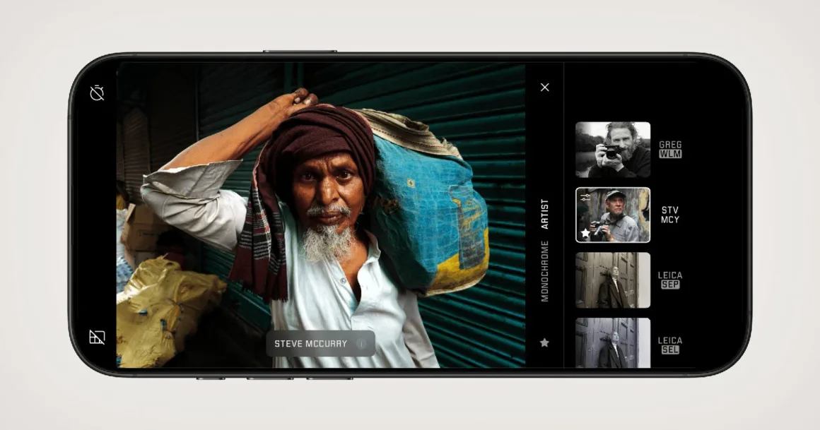 Leica Lux 2.0’a Steve McCurry İmzalı Yeni Görünüm Geldi 18 Leica Lux 2.0’a Steve McCurry İmzalı Yeni Görünüm Geldi
Bir akıllı telefon ekranında, başında örtü ve omzunda mavi bir çanta bulunan bir adamın portresinin düzenlendiği fotoğraf arayüzü görülüyor; yan tarafta Greg Wlm ve Stv Mcy gibi adlarla etiketlenmiş filtre seçenekleri yer alıyor.