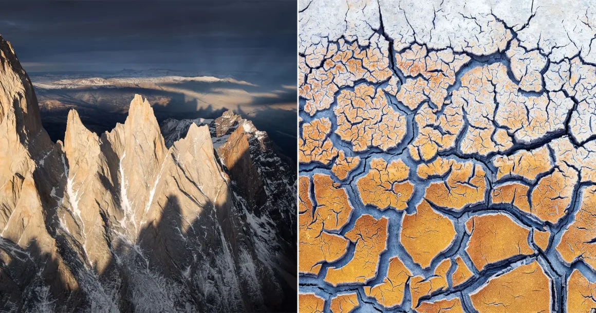 Natural Landscape Photography Awards 2026’nın Kazananları Açıklandı 18 Natural Landscape Photography Awards 2026’nın Kazananları Açıklandı
Solda karla kaplı sivri bir dağ silsilesi, sağda ise çatlamış kuru toprağın yakın plan görünümü.