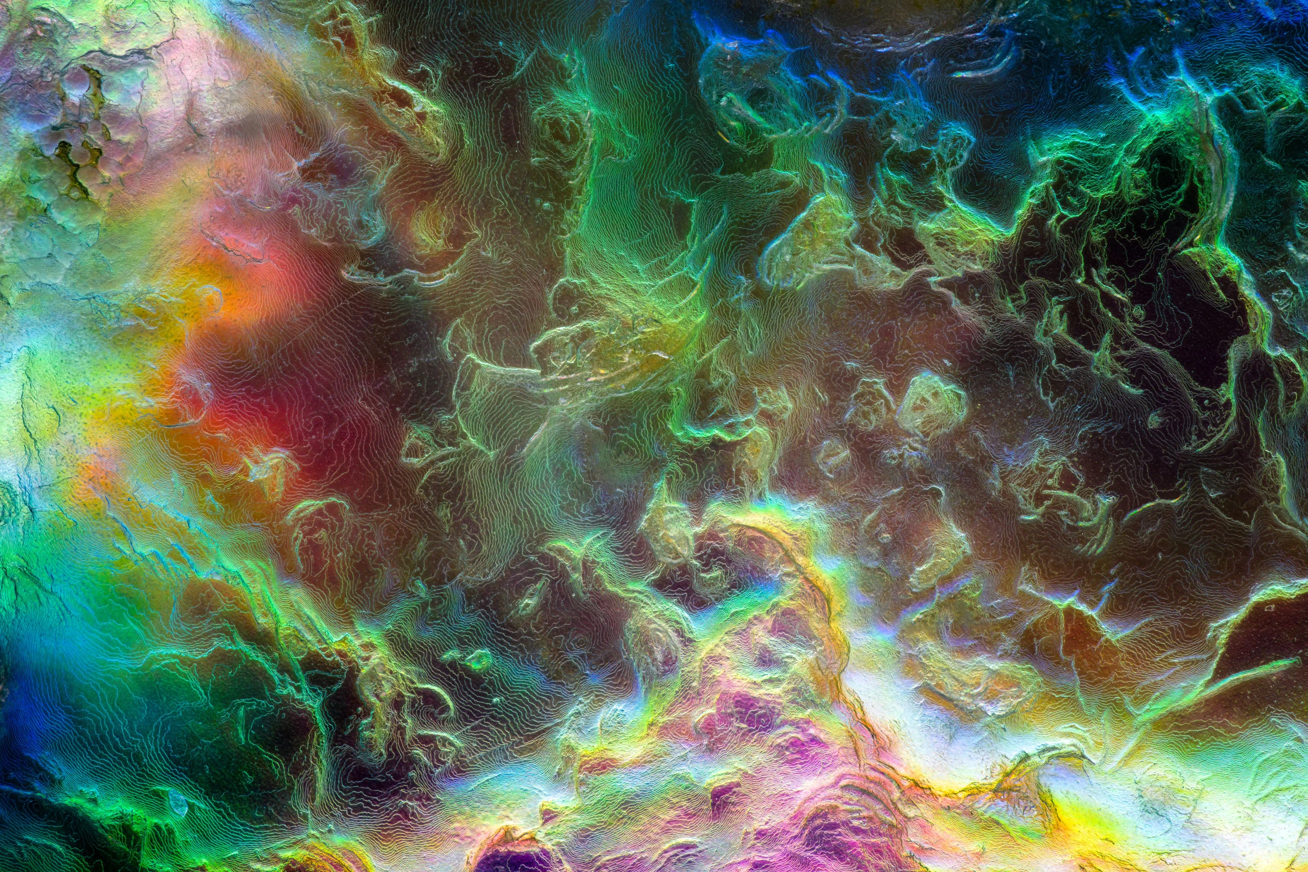 Nikon Small World 2026 Kazananları Açıklandı: Mikroskobik Dünyadan Büyüleyici Görüntüler 38 Abstract digital art featuring swirling, iridescent colors and fine, topographical contour lines across a textured surface.