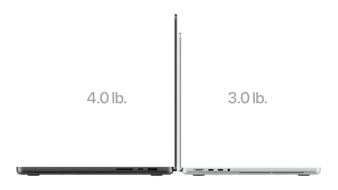 Apple’ın İlk Dokunmatik OLED MacBook Pro’su Tanıtıldı 28 14 ve 16 inç yeni MacBook Pro modellerinin yandan görünümü ve ağırlıkları