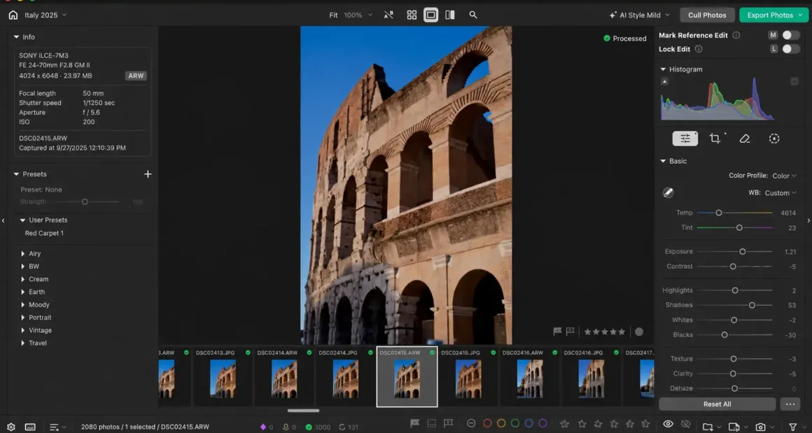 Pixieset Photo Editor: Yapay Zekâ ile Seçimden Teslime Tek İş Akışı 1 Pixieset Photo Editor fotoğraf düzenleme arayüzü.