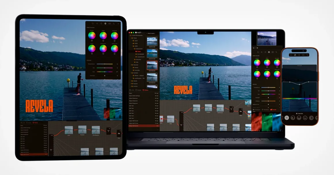 Pearla Revela: Fotoğraf ve Videoyu Tek Düğüm Tabanlı İş Akışında Birleştiriyor 1 Pearla Revela: Fotoğraf ve Videoyu Tek Düğüm Tabanlı İş Akışında Birleştiriyor
Tablet, dizüstü bilgisayar ve akıllı telefonda aynı fotoğraf düzenleme yazılımı arayüzü görülüyor; ekranda göl manzarası ve düğüm tabanlı bir çalışma akışı yer alıyor.