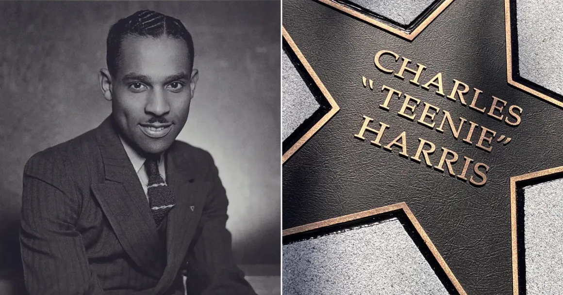 Charles “Teenie” Harris, Pittsburgh Walk of Fame’de Onurlandırıldı 1 Bölünmüş görselde solda Charles "Teenie" Harris'in siyah-beyaz portresi, sağda ise yıldız biçimli bir plakette kazınmış adı yakın planda görülüyor.